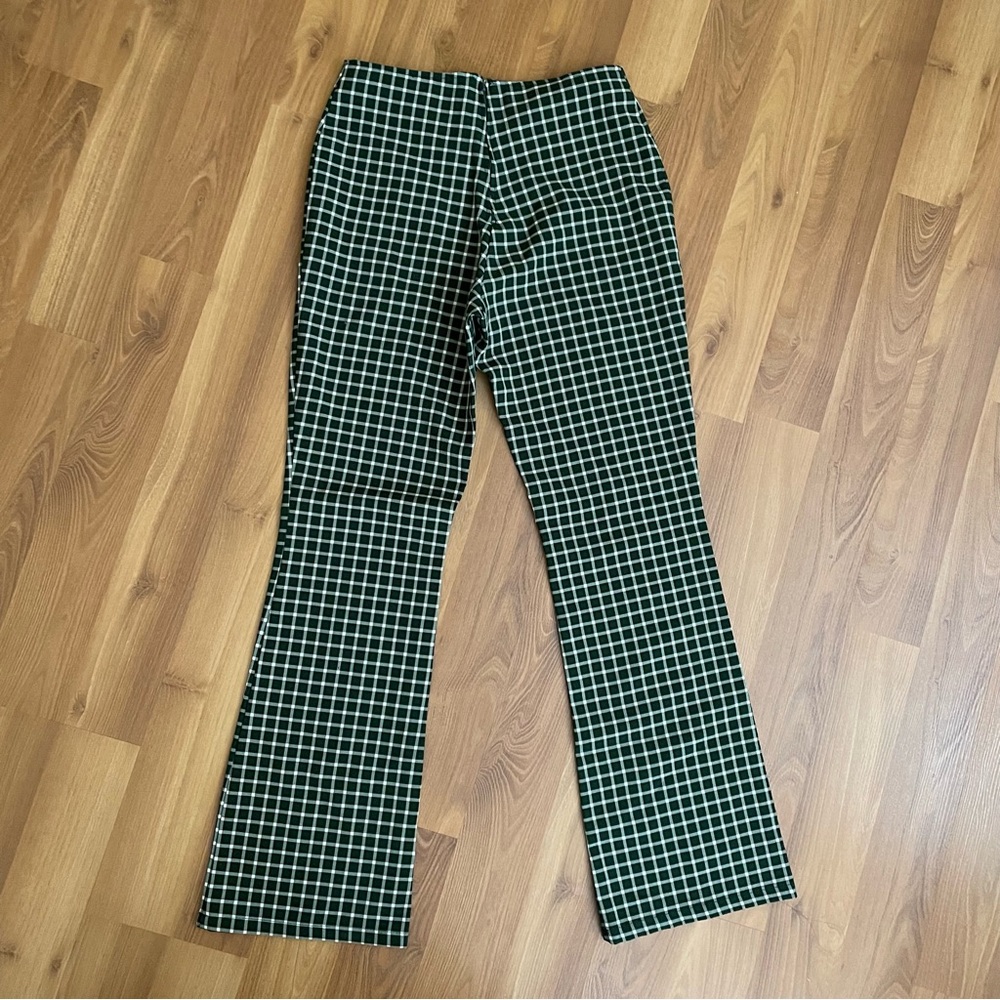 Vintage high waist green checkered plaid flared pants size 6-8 29 waist